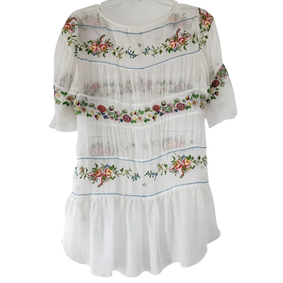 Johnny Was x 4 Love And Liberty White Silk Floral Embroidered Blouse Ruffles - Picture 15 of 15